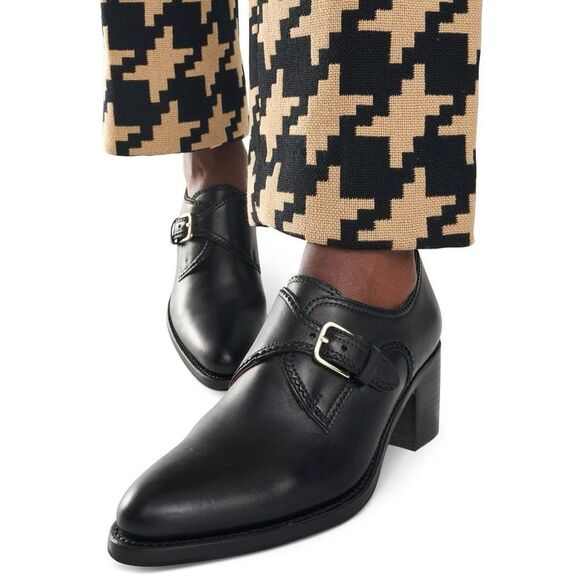 The Office of Angela Scott Shoes - Black Leather Buckle Heeled Loafers - Women's